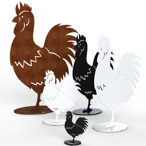 Rooster in different colors and sizes