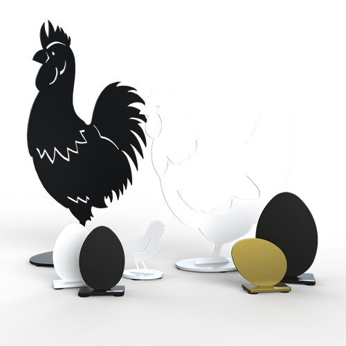 Egg solid lying with rooster and hen