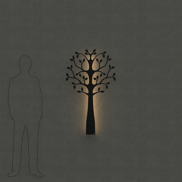 Wall mounted tree with ;LED-light 120 cm black structure